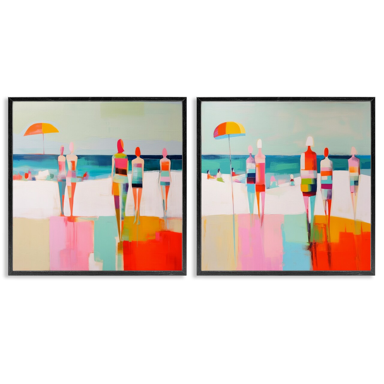 Stupell Industries Abstract Beach Goers 2 pc Framed Giclee Wall Art Set Design by Irena Orlov